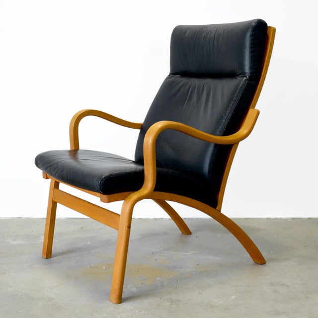Mid 20th Century Bentwood Beech Armchair With Black Leather Attributed to Stouby For Sale In Boston - Image 6 of 9