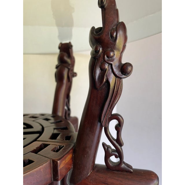 Wood Mid 20th Century Asian Rosewood Hongmu Dragon Glass Side Table For Sale - Image 7 of 13