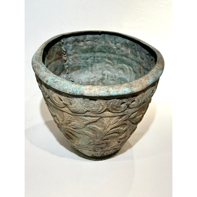 Large Vintage c.1996 Verdigris Patina Brass Embossed Leaf Vessel Weight: 47.51 lbs