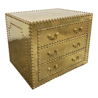 Vintage Sarreid Ltd Attributed Brass Clad Three Drawer Chest For Sale