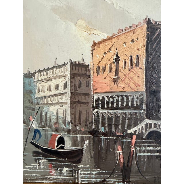 Italian Mid 20th Century Antonio De Vity (1901-1993) Italian Oil Painting Venice Canal Gondola Cityscape For Sale - Image 3 of 12