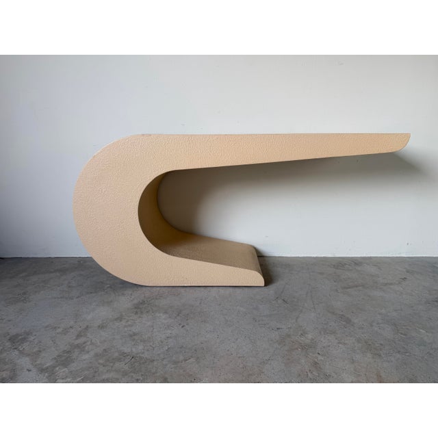 Beige 1980’s Postmodern Plastered Wood Geometric Waterfall Console Table For Sale - Image 8 of 12