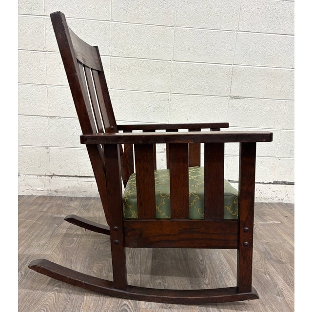 Brown Antique American Arts & Crafts Mission Oak Rocking Chair For Sale - Image 8 of 9