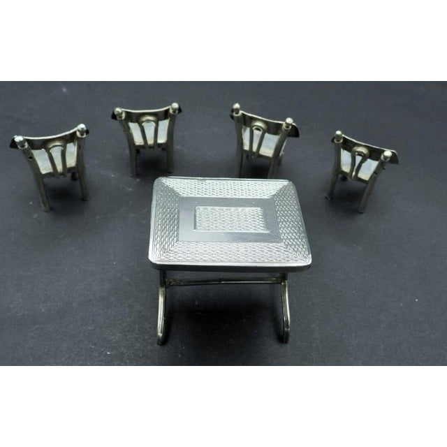 1930s Antique 1930s Egyptian 900 Silver Miniature Table & 4 Chairs Dining Set Doll House Furniture For Sale - Image 5 of 6