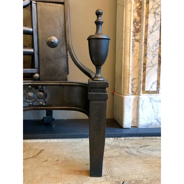 Antique Georgian Style Burnished Steel and Wrought Iron Fire Grate For Sale - Image 3 of 12