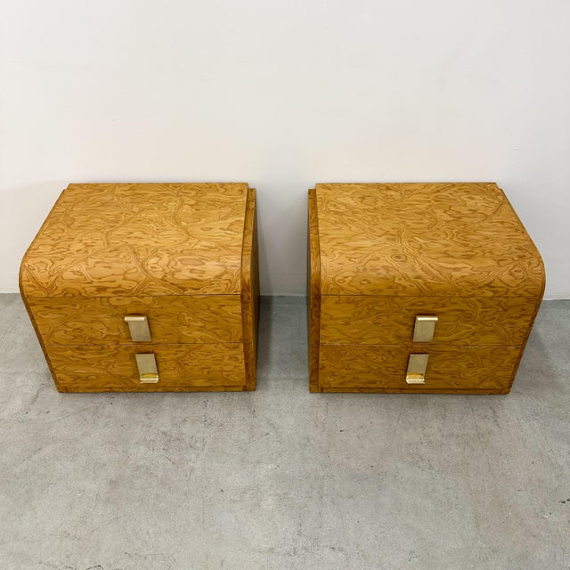 Pair Vintage 1970s Mid-Century Modern Nightstands With Solid Brass Pulls For Sale In Palm Springs - Image 6 of 14