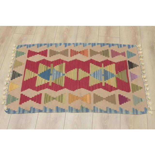 Mid-Century Modern 1980s Scandinavian Blue Small Kilim For Sale - Image 3 of 9