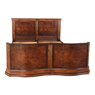 Antique Italian Inlaid Mahogany King Size Bed For Sale