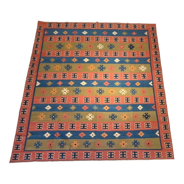 Late 20th Century Persian Kilim Flatweave Rug in Terracotta Red, For Sale