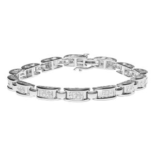 14K White Gold 3.0 Cttw Invisible Set Princess Cut Diamond Link and Buckle 7.25" Tennis Bracelet (I-J Color, I1-I2 Clarity) For Sale
