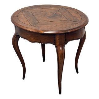Acquisitions for Henredon Round Parquetry Pull-Out Side Table For Sale