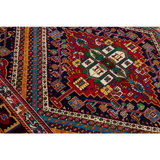 Red Vintage Handmade Shiraz Red Geometric Wool Rug 6'8" X 9'11" For Sale - Image 8 of 12