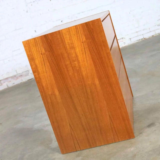 KODI----Vintage Scandinavian Modern Gentlemen's Chest Teak 3 Drawer Marked Made in Denmark For Sale - Image 4 of 11