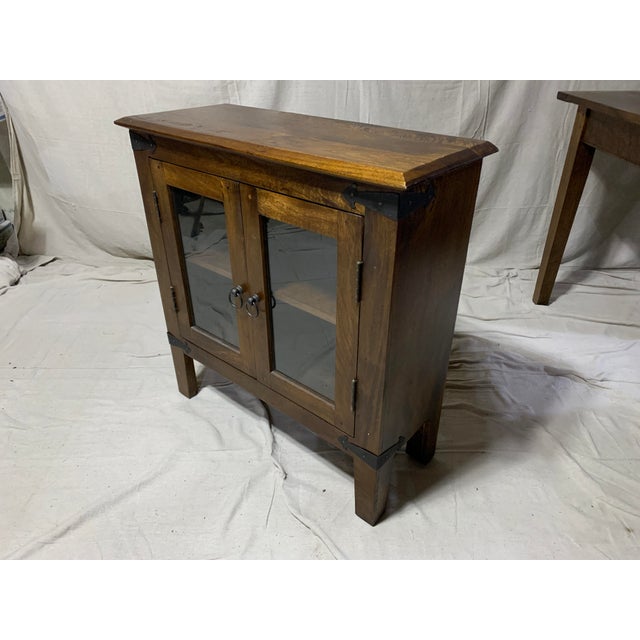 Farmhouse Rustic Hall or Buffet Cabinet With Iron Ring Pulls For Sale - Image 3 of 6