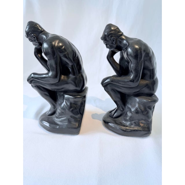 Hollywood Regency Mid 20th Century Armor Bronze Pair of ’The Thinker’ Bookends For Sale - Image 3 of 12