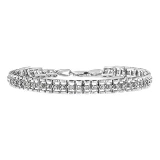 .925 Sterling Silver 1.0 Cttw Rose Cut Diamond Double-Link 7" Tennis Bracelet (I-J Color, I3 Clarity) For Sale