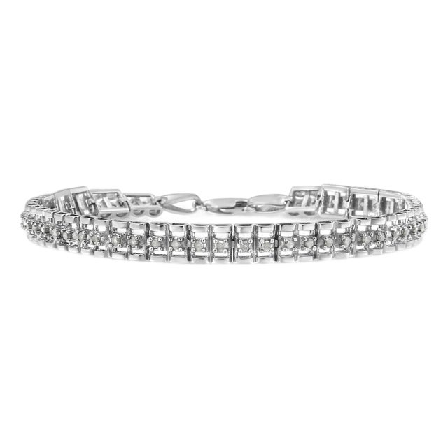 .925 Sterling Silver 1.0 Cttw Rose Cut Diamond Double-Link 7" Tennis Bracelet (I-J Color, I3 Clarity) For Sale