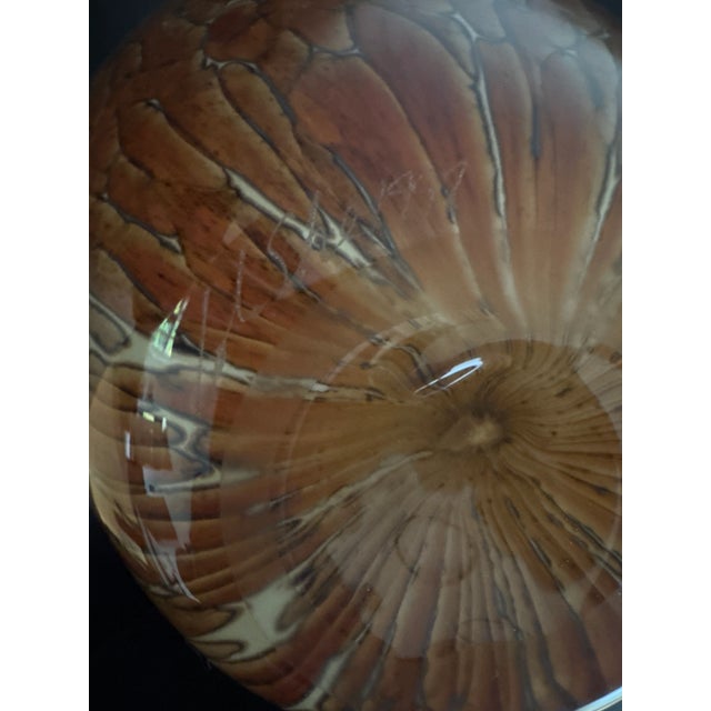 1990s Murano Style Leopard Tortoise Brown and Beige Signed Art Glass Large Vase For Sale - Image 5 of 7