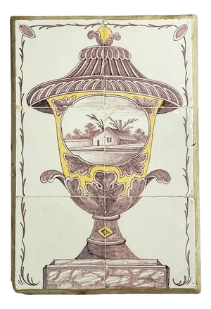 18th Century Dutch Tile Tableau with Garden Vase