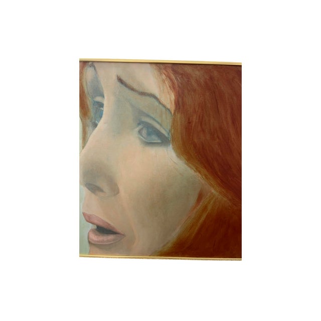 Vintage Mid Century Modern 1970s Women Portrait Oil Painting Canvas For Sale - Image 4 of 7