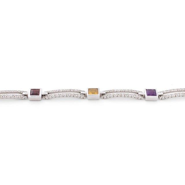 Late 20th Century 14k White Gold, Diamond and Multi-Color Gemstone Bracelet For Sale - Image 5 of 6