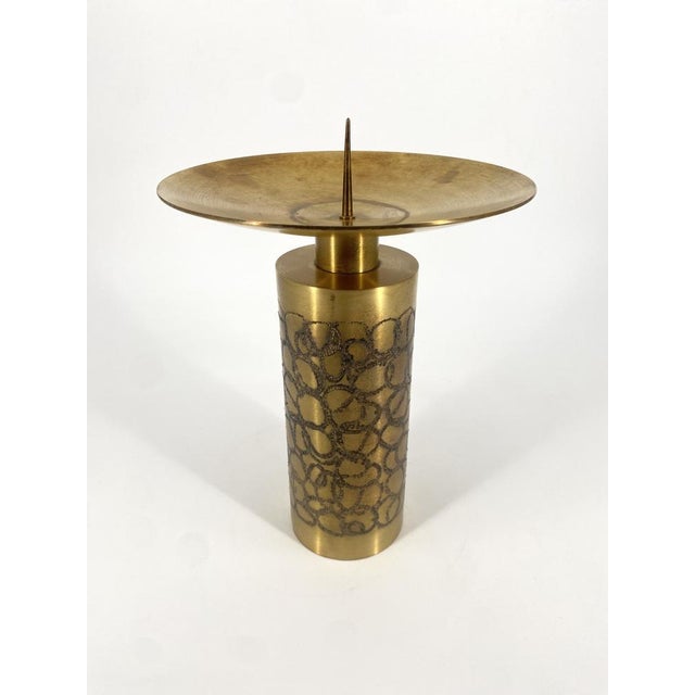 Mid-Century Modern Mid-Century Patterned Brass Candleholder, Germany For Sale - Image 3 of 11