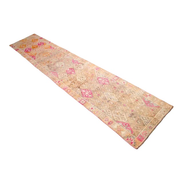 Hand-Knotted Turkish Kurdish Runner Rug . Tribal Low Pile Faded Runner Rug 2′9″ × 13′11″ For Sale