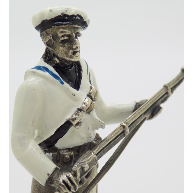 Metal Vintage Italian Genuine Silver 1911 Royal Navy Sailor Combat Rare Figurine Made in Milan For Sale - Image 7 of 13