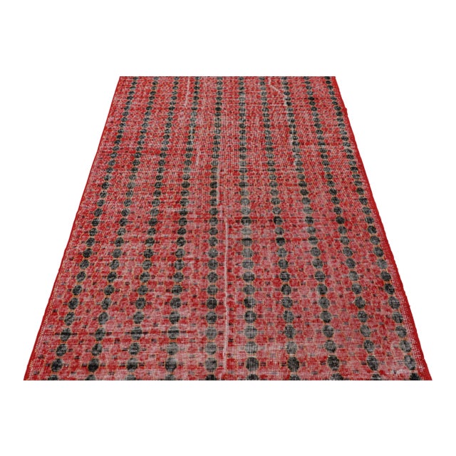 1960s Vintage Zeki Müren Rug With Red and Black Geometric Patterns | Rug & Kilim For Sale - Image 5 of 7