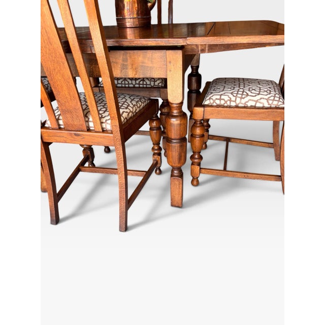 Fully Restored 1930s Draw Leaf Table. Quarter Sawn Solid Oak With Original Matching Chairs - Set of 4 Chairs For Sale - Image 9 of 11