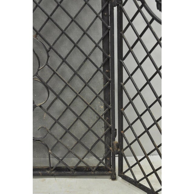Antique Gothic Arts & Crafts Wrought Iron Scrolling Folding Fireplace Screen For Sale - Image 16 of 18