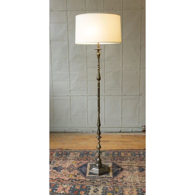 Brown French 1940s Brass and Bronze Floor Lamp For Sale - Image 8 of 16