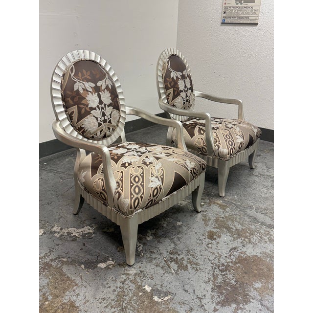Contemporary Century Furniture Oval Back Armchairs, Pair. For Sale - Image 3 of 12