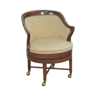 Kittinger Solid Mahogany Barrel Back Swivel Office Desk Chair For Sale
