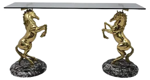 Brass and Marble Base Console Table with Horses, Italy, 1970
