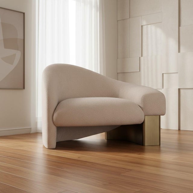 Lucques Left Arm Modern Taupe Bouclé Curved Accent Chair For Sale In Los Angeles - Image 6 of 7