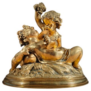 Gilded Bronze Allegory of Harvest with Two Children Figurine, 1880s For Sale