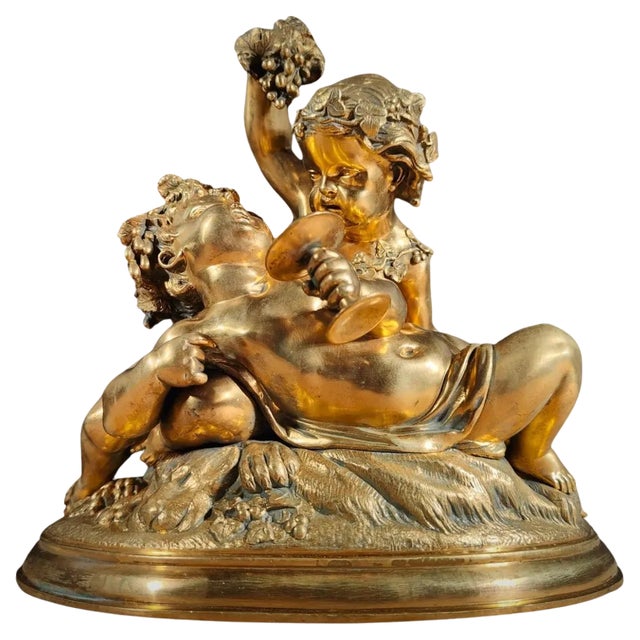 Gilded Bronze Allegory of Harvest with Two Children Figurine, 1880s For Sale