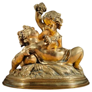 Gilded Bronze Allegory of Harvest with Two Children Figurine, 1880s