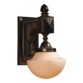 Vintage Municipal Light Sconce With Milk Glass Shade For Sale