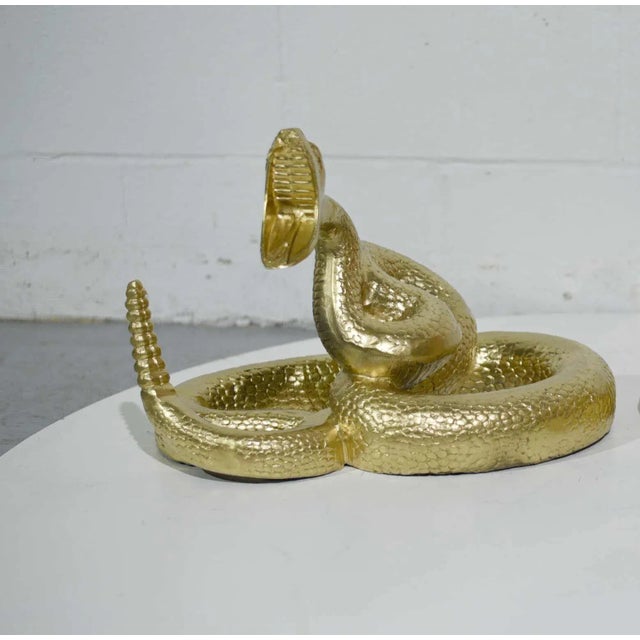 Metal Vintage Gilded Coiled Cast Metal Rattlesnake Statue For Sale - Image 7 of 13