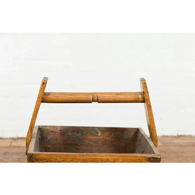 19th Century 19th Century Antique Chinese Wood & Metal Grain Basket with Carrying Handle For Sale - Image 5 of 13