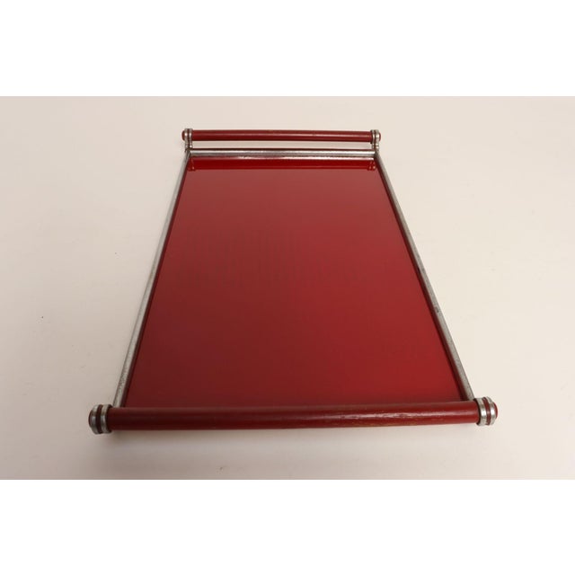 American Art Deco Chrome, Glass, Red Laminate and Painted Wood Tray For Sale In New York - Image 6 of 18