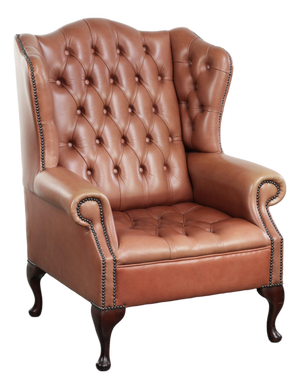 Classic English Cowhide Button-Seat Chesterfield Wing Armchair