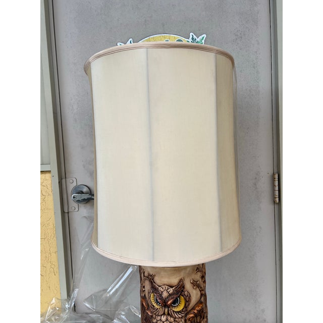 Mid-Century Modern 1960s Ceramic Owl Lamp With Shade For Sale - Image 3 of 9