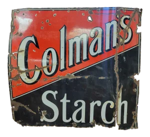 Antique 1920s Original Porcelain / Enamel Metal Advertising Sign Colmans Starch