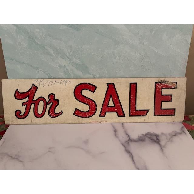 Mid-century modern rustic sign - "For Sale". Made of coated aluminum. Cream background with red lettering in two...