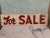 Mid-century modern rustic sign - "For Sale". Made of coated aluminum. Cream background with red lettering in two...