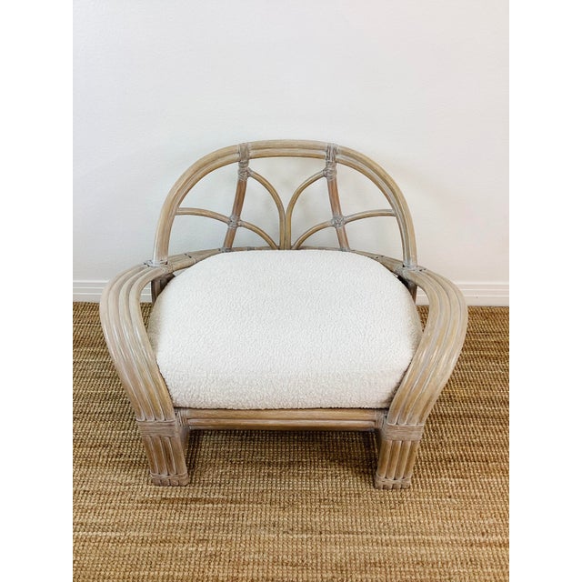 Tan Vintage Pair of McGuire Bent Rattan & Faux Shearling Oversized Upholstered Lounge Chairs For Sale - Image 8 of 12