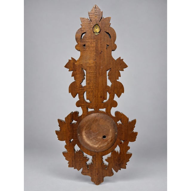 Brown Black Forest Style Carved Aneroid Barometer and Thermometer, C. 1890 For Sale - Image 8 of 9